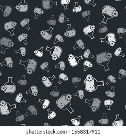 Grey Bioengineering icon isolated seamless pattern on black background. Element of genetics and bioengineering icon. Biology, molecule, chemical icon.  Vector Illustration