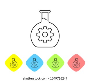 Grey Bioengineering line icon isolated on white background. Element of genetics and bioengineering icon. Biology, molecule, chemical icon. Set icon in color rhombus buttons. Vector Illustration