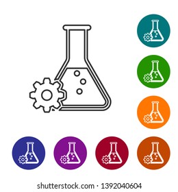 Grey Bioengineering line icon isolated on white background. Element of genetics and bioengineering icon. Biology, molecule, chemical icon. Set icon in color circle buttons. Vector Illustration