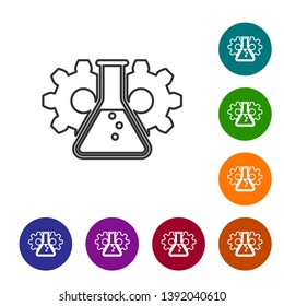 Grey Bioengineering line icon isolated on white background. Element of genetics and bioengineering icon. Biology, molecule, chemical icon. Set icon in color circle buttons. Vector Illustration