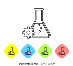 Grey Bioengineering line icon isolated on white background. Element of genetics and bioengineering icon. Biology, molecule, chemical icon. Set icon in color rhombus buttons. Vector Illustration