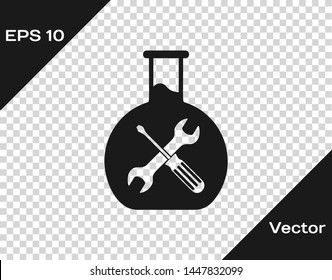 Grey Bioengineering with screwdriver and wrench icon isolated on transparent background. Adjusting, service, setting, maintenance, repair, fixing.  Vector Illustration