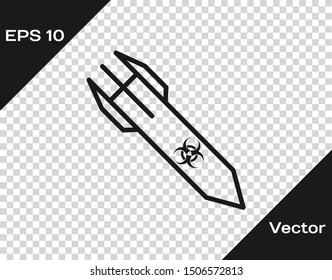 Grey Biohazard rocket icon isolated on transparent background. Rocket bomb flies down.  Vector Illustration