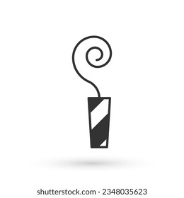 Grey Birthday party horn icon isolated on white background.  Vector