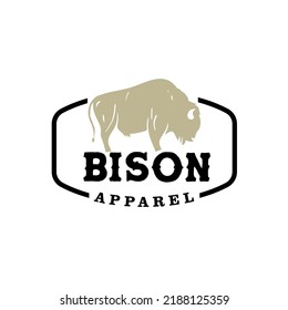 Grey bison silhouette logo template in black frame vector illustration with text isolated on white background perfect for company logo