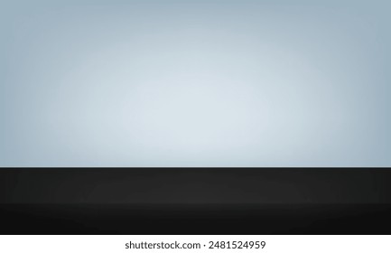Grey and black background. Minimal 3d shelf. Room in the 3d. Space for selling products on the website. Grey Background Empty Room Studio with table. Vector illustration.