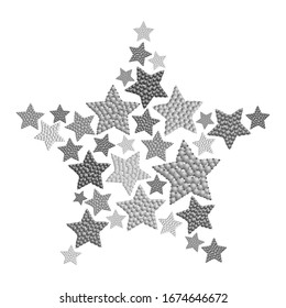 Grey and black beads stars background in the shape of a star. Isolated vector illustration. Use for printing, T-shirts, textile drawing, print pattern. Follow other stars patterns in my collection.