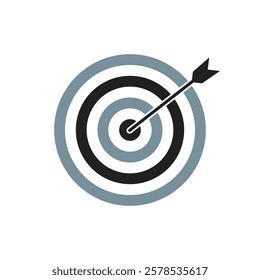 Grey and black bullseye dart target icon. Dart target goal marketing sign. Arrow dart logo vector. Winner dart sign.