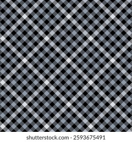 Grey black check pattern. Seamless vector tartan texture. Shirt, dress, tablecloth, blanket or casual fashion print design. Checkered plaid pattern.