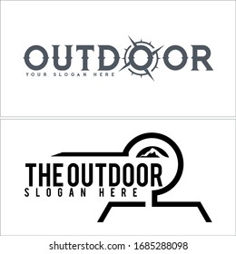Grey black compass circle mountain icon symbol initial modern logo template suitable for Retail Outdoor Lifestyle Camping Business badge nature travel vintage hill adventure camp retro vacation forest