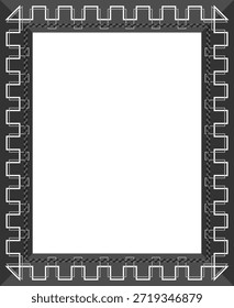 Un marco gris y negro con un borde abstracto y costuras sobre un fondo blanco