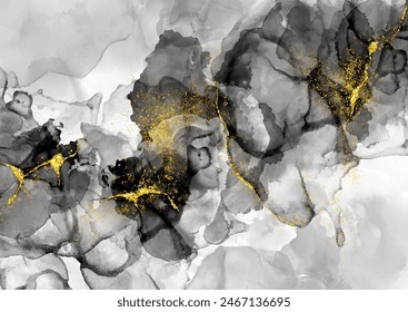 Grey black and gold hand painted alcohol background design