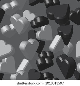 Grey Black Hearts Seamless Pattern