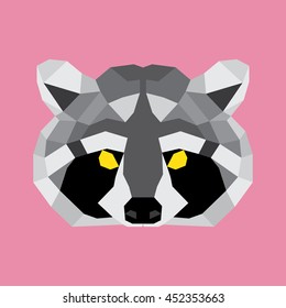 Grey and black low poly raccoon
