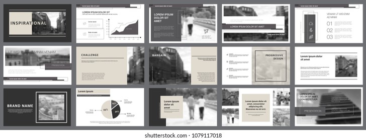 Grey and black marketing or management concept infographics set. Business design elements for presentation slide templates. Can be used for financial report, workflow layout and brochure design.