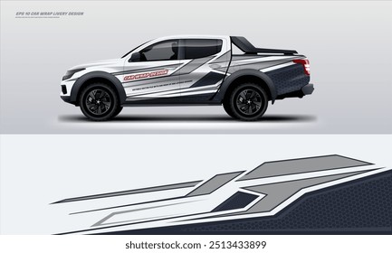 grey and black modern and elegant car wrap design on pick up ready print file high resolution. vector file ready for decal and vinyl