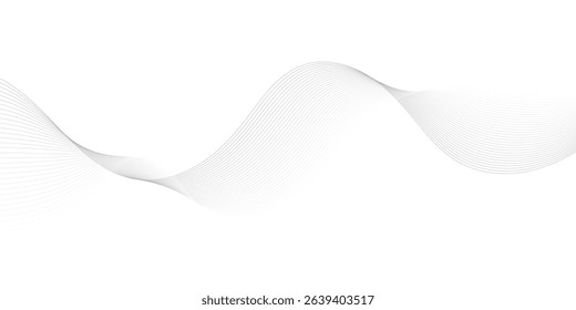 Grey and black wave, curve lines on transparent background. Digital futuristic technology concept banner background. Design for technology, business, voice, sound, data science, geometric border 