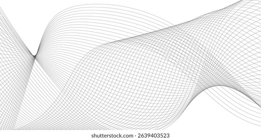 Grey and black wave, curve lines on transparent background. Digital futuristic technology concept banner background. Design for technology, business, voice, sound, data science, geometric border 