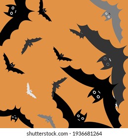 Grey Black White Attack Modern Style Background. Light Funny Retro Bats Vector Illustration. Orange Print Creepy Silver Halloween Art Illustration. Scary Motion Spooky Chaos Art Flying Bats Fabrics.