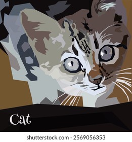 grey black white cat vector