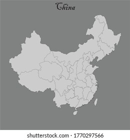 Grey blank China map. Flat vector illustration.