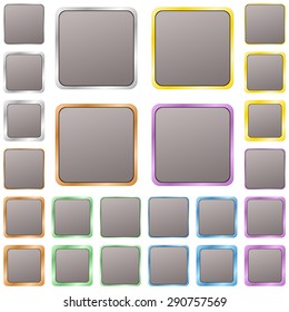Grey blank square metal button design set
