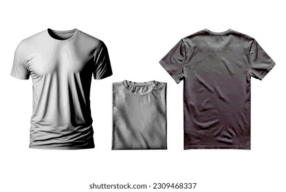 Grey blank t shirt mockup and folding t shirt mockup collection