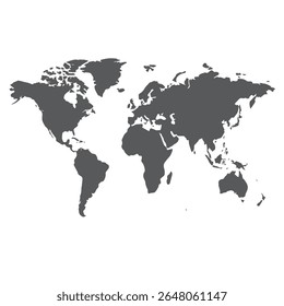 Grey blank world map on white background silhouette