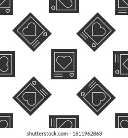 Grey Blanks photo frames and hearts icon isolated seamless pattern on white background. Valentines Day symbol.  Vector Illustration