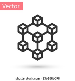 Grey Blockchain Technology Icon Isolated On White Background. Cryptocurrency Data Sign. Abstract Geometric Block Chain Network Technology Business. Vector Illustration