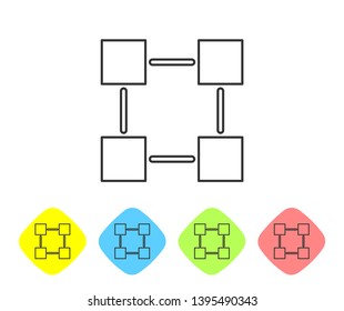 Grey Blockchain technology line icon on white background. Cryptocurrency data sign. Abstract geometric block chain network technology business. Set icon in color rhombus buttons. Vector Illustration