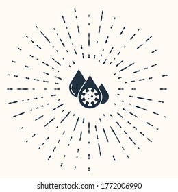 Grey Blood test and virus molecule coronavirus icon isolated on beige background. Coronavirus, COVID-19. 2019-nCoV. Abstract circle random dots. Vector.