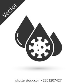 Grey Blood test and virus molecule coronavirus icon isolated on white background. Coronavirus, COVID-19. 2019-nCoV.  Vector