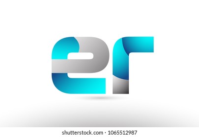 grey blue alphabet letter er e r logo 3d design suitable for a company or business