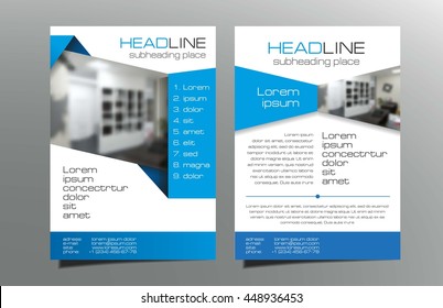 Grey, blue brochure flyer template design vector. Leaflet cover. Geometric layout A4 size.