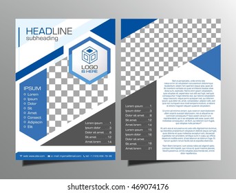 Grey, blue brochure flyer template design vector. Leaflet cover. Geometric layout A4 size.