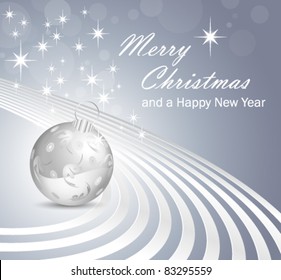 Grey blue Christmas background - abstract silver gray bauble white shiny white lines and stars