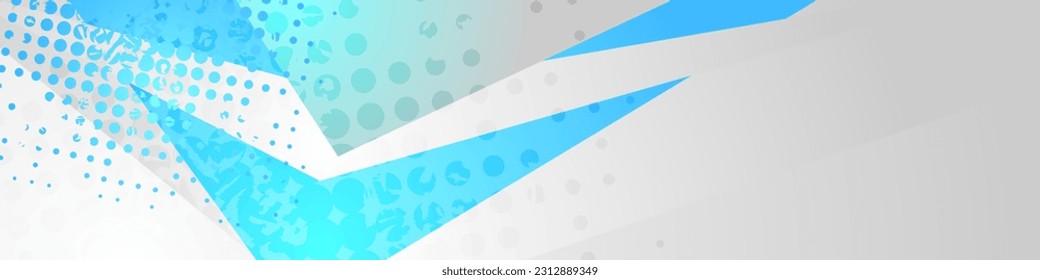 Grey blue geometric banner with stripes and halftones. Vector corporate background