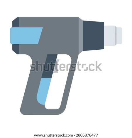 A grey and blue gun shaped device with a white nozzle, technology tool for various uses