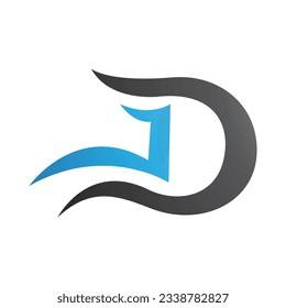 Graue und blauer Buchstabe D Symbol mit schweren Curven auf weißem Hintergrund