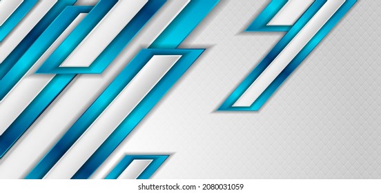 Grey and blue minimal composition with geometric diagonal stripes. Abstract vector concept tech background