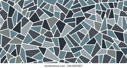 Grey and blue mosaic paving floor stone tile pattern background. Vector rock texture of road pavement, wall tile, garden path and street sidewalk top view. Gray cobblestone, gravel or rubble pattern