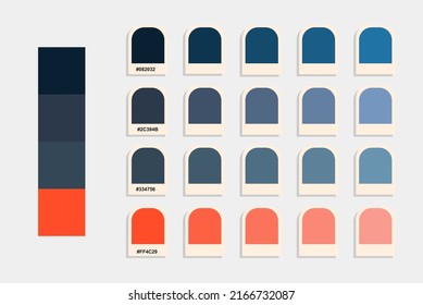 Grey blue orange color palette, dark colors catalog, design and edit idea, colour matching, rgb pantone colors, harmonious colours palette sample