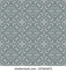 Grey blue seamless vintage vector wallpaper pattern.