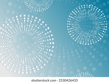 Fondo técnico abstracto de puntos redondos cuadrados Pequeños azules grises. Diseño de semitono geométrico mínimo de Vector