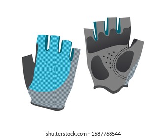 Grey and blue sport gloves icon isolated on white background, bicycle bike equipment, vector illustration