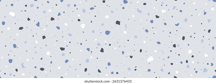 Grey blue Terrazzo seamless pattern. Repeated granite stone texture. Color Italian mosaic surface design for paving, floor tile swatch, decoration. Vector repeated Venetian marble background concept