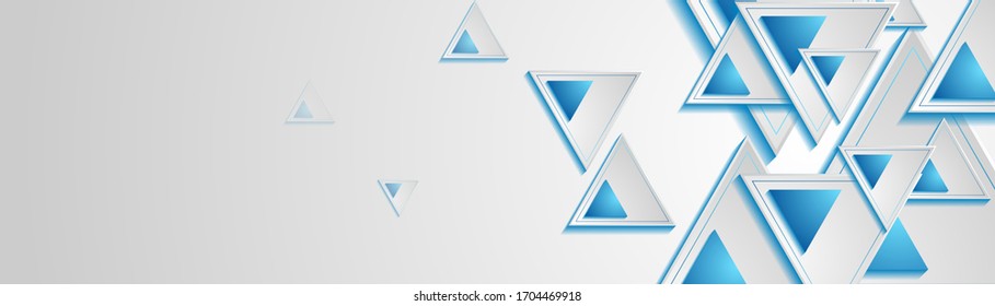 Grey and blue triangles abstract geometric graphic banner design. Bright tech futuristic background. Vector illustration