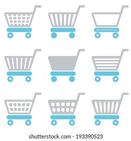 Grey and blue vector shopping cart icons collection