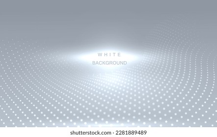 Grey, blue and white halftone modern light art. Blurred pattern dots perspective effect background. Abstract creative graphic template. Business or technology, website style vector texture.